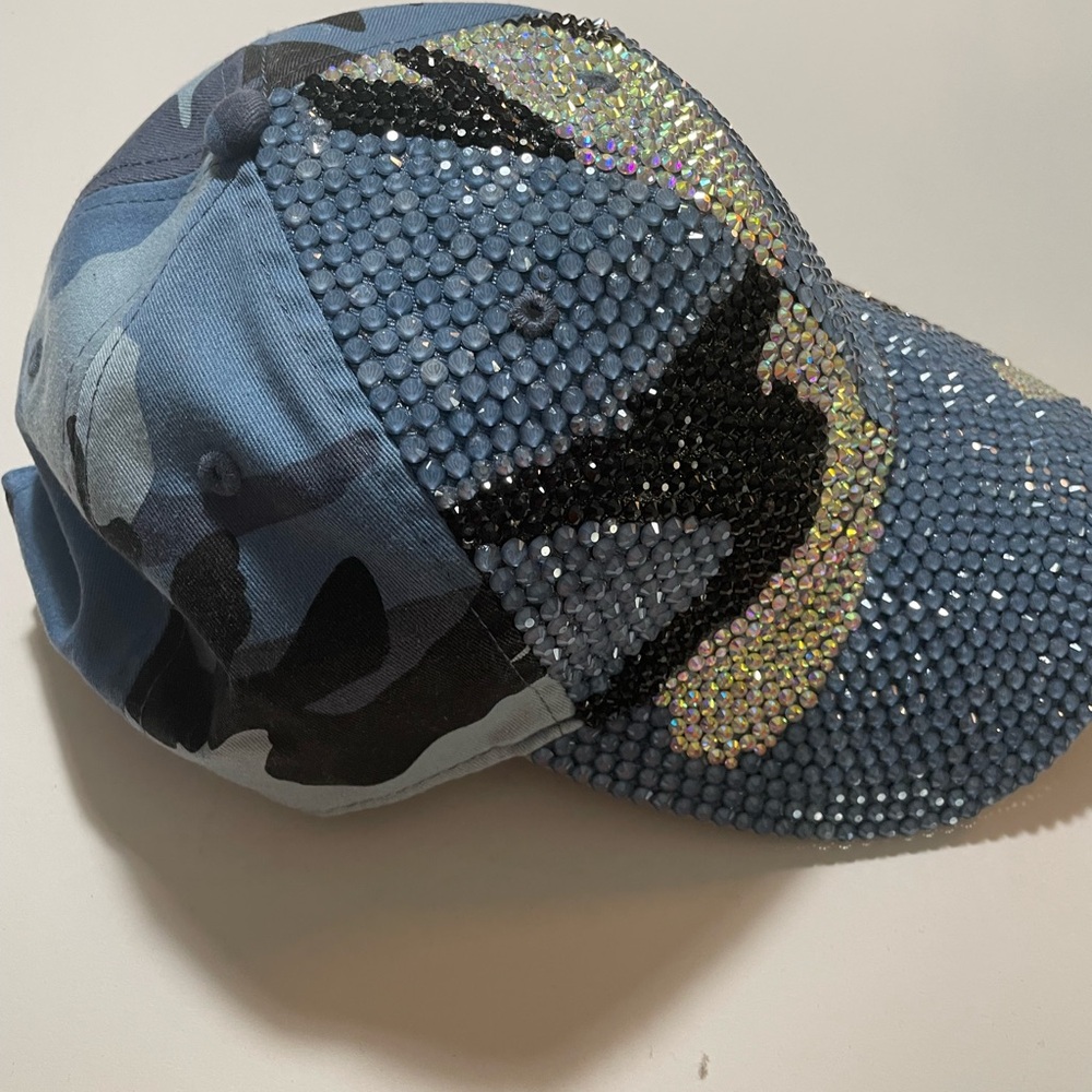 Custom Rhinestone Camo Blue Cap - Picture 4 of 4